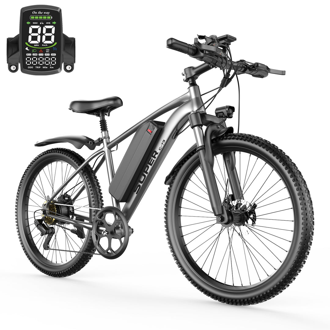 GUNAI Super-G73 26'' Electric Mountain Bike 250W Motor 7-Speed E-Bike with Suspension Fork LED Light Disc Brake