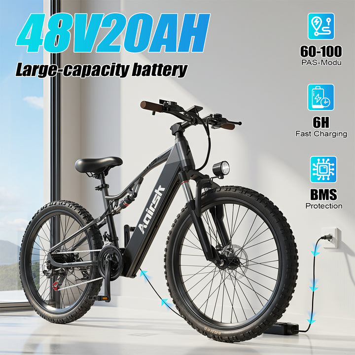Aairsk XT90 26″Electric Bike with Full Suspension Peek 1500W Motor