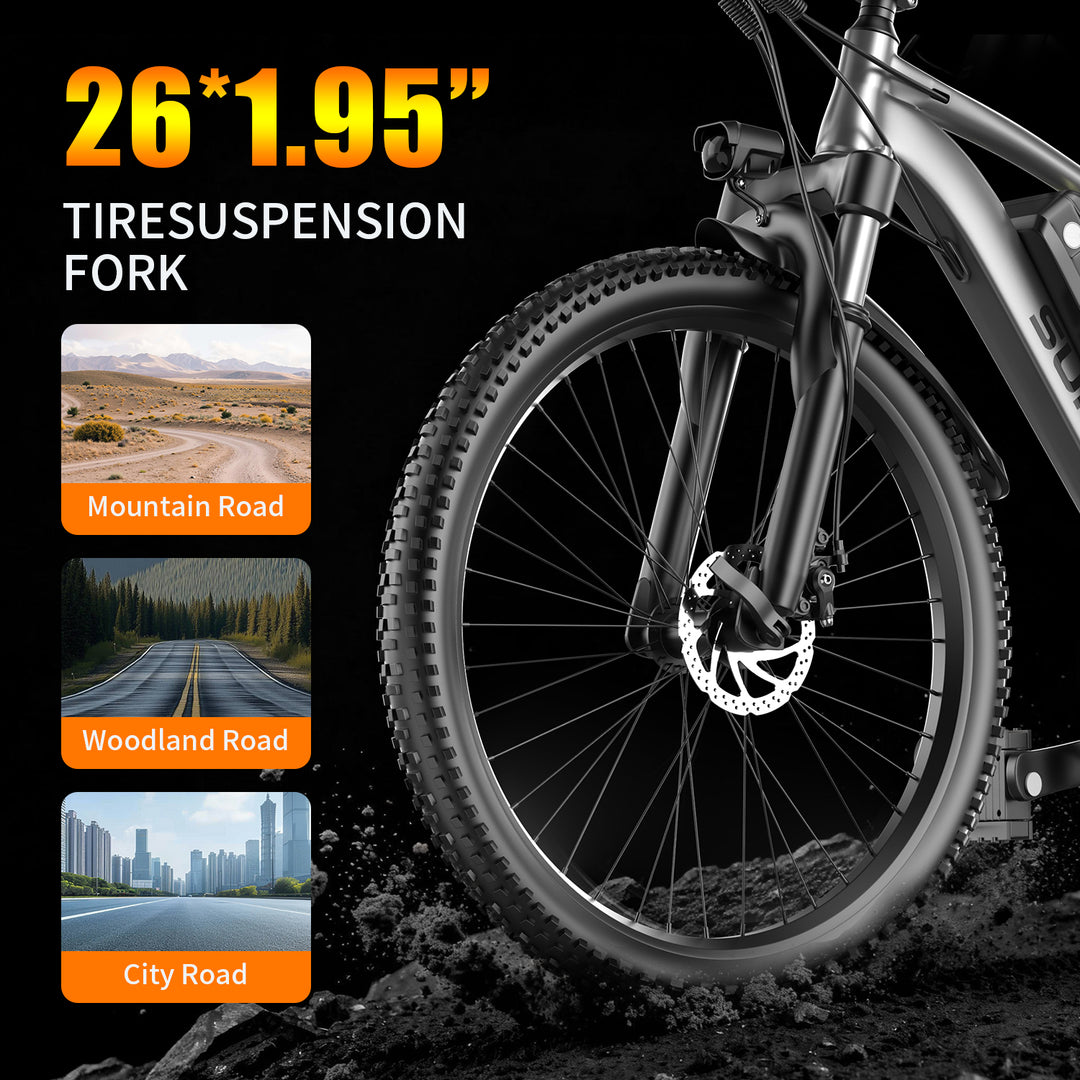 GUNAI Super-G73 26'' Electric Mountain Bike 250W Motor 7-Speed E-Bike with Suspension Fork LED Light Disc Brake