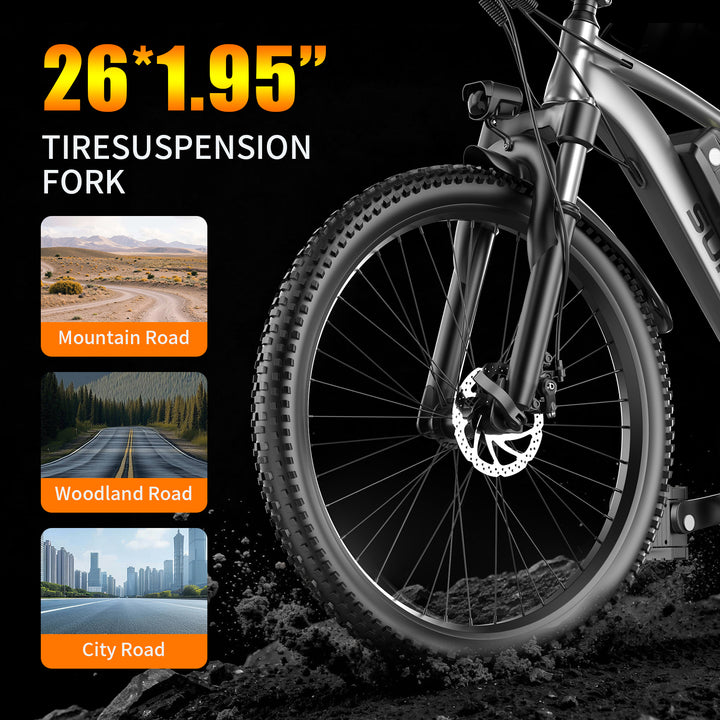GUNAI Super-G73 26'' Electric Mountain Bike 250W Motor 7-Speed E-Bike with Suspension Fork LED Light Disc Brake