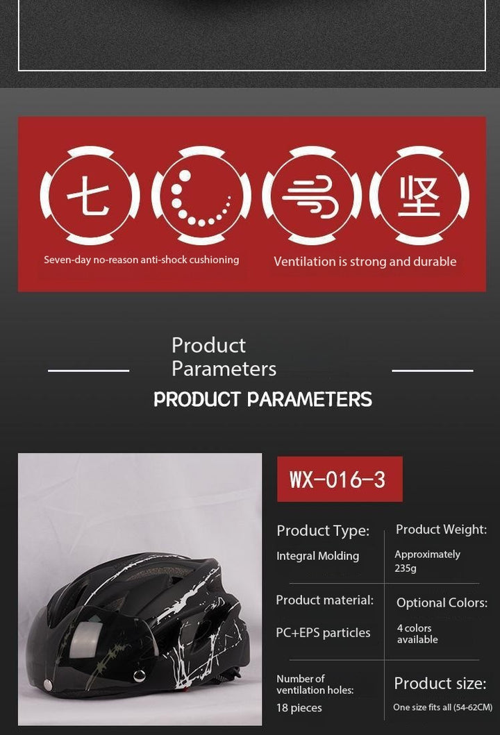 Helmet with Flashing Taillight, Wind Goggles