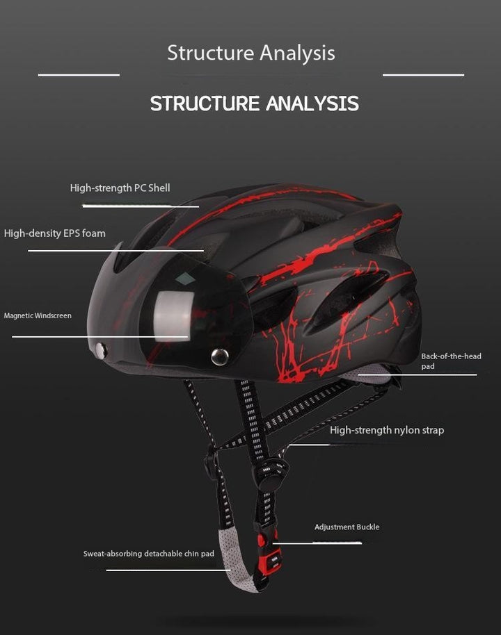 Helmet with Flashing Taillight, Wind Goggles