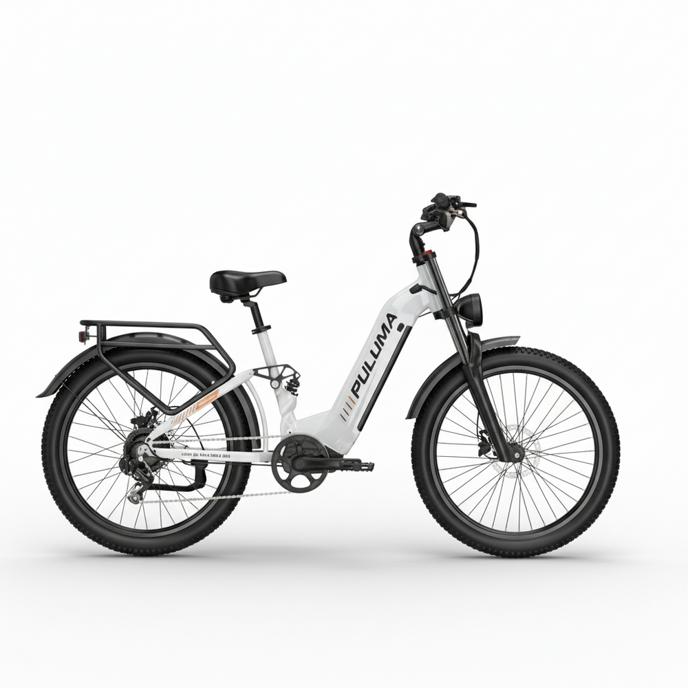 White electric bike with black accents on a white background