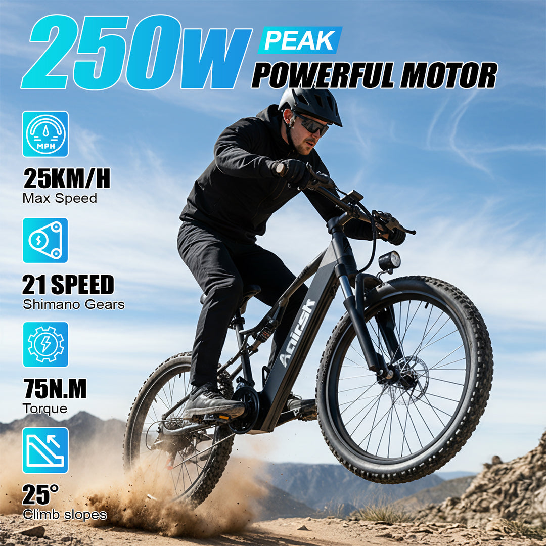 Aairsk XT90 26″Electric Bike with Full Suspension Peek 1500W Motor