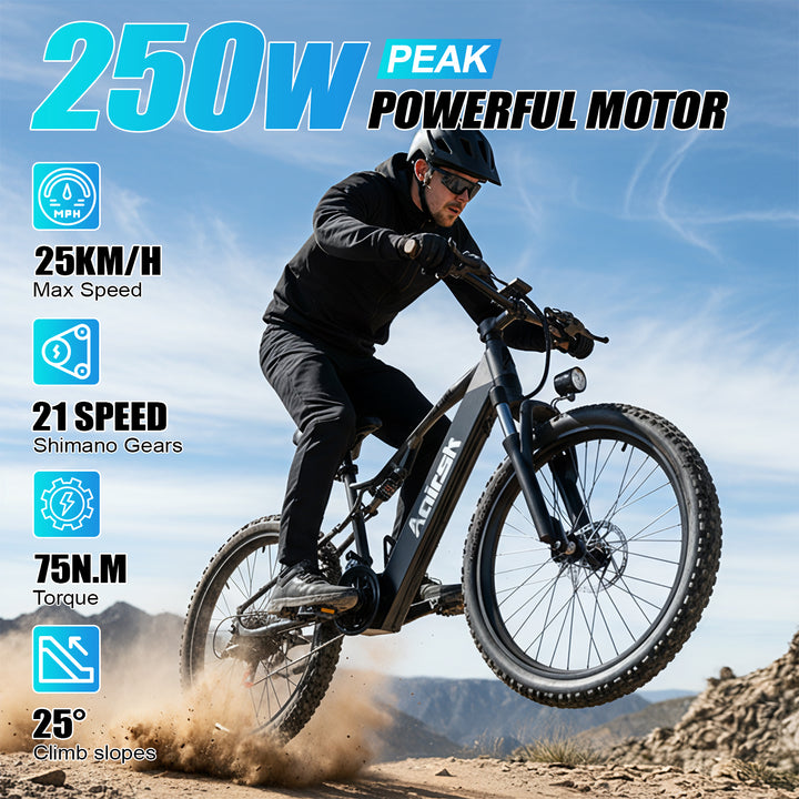 Aairsk XT90 26″Electric Bike with Full Suspension Peek 1500W Motor