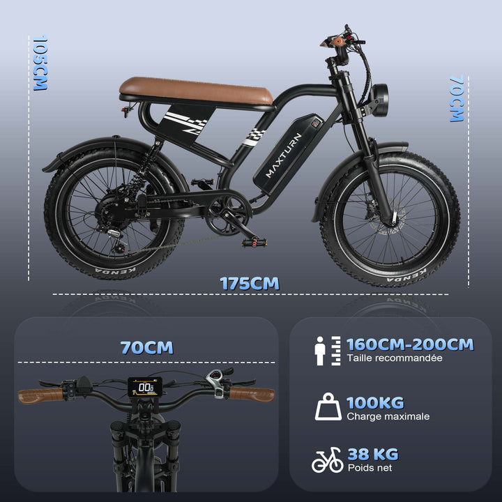 MAXTURN MX10 Electric Bike 48V 13Ah 500W Peak Motor Recommended Top Speed 25KM/H(45KM/H no limite) 20*4.0inch Tires 80-100KM Max Range 180KG Max Load Electric Bicycle